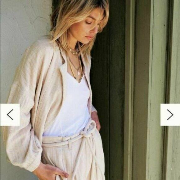 #233 NWT-Free People Suit You Endless Summer Beige Linen Blazer SzSm Ret$128 - Picture 3 of 5
